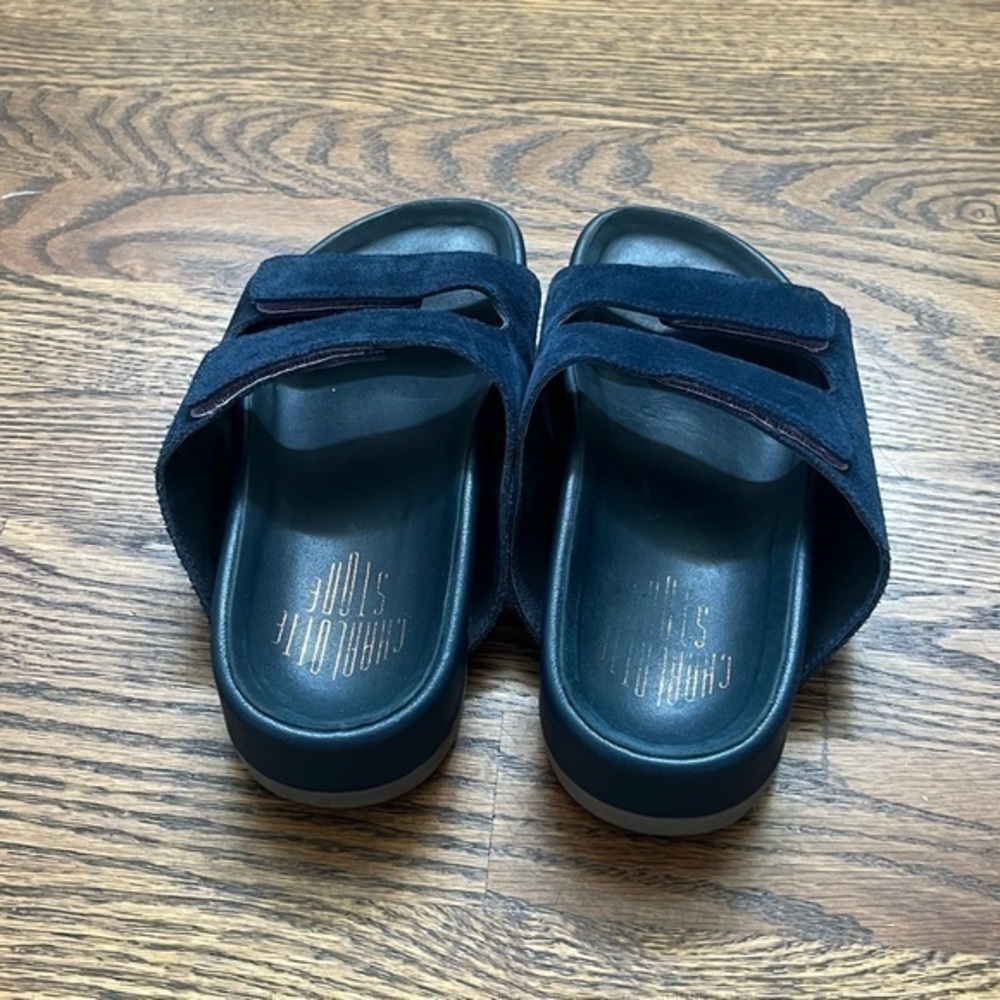 Charlotte Stone Lewie Navy Blue Suede Velcro Slip On Slides Sandals Size 5 - Picture 7 of 11
